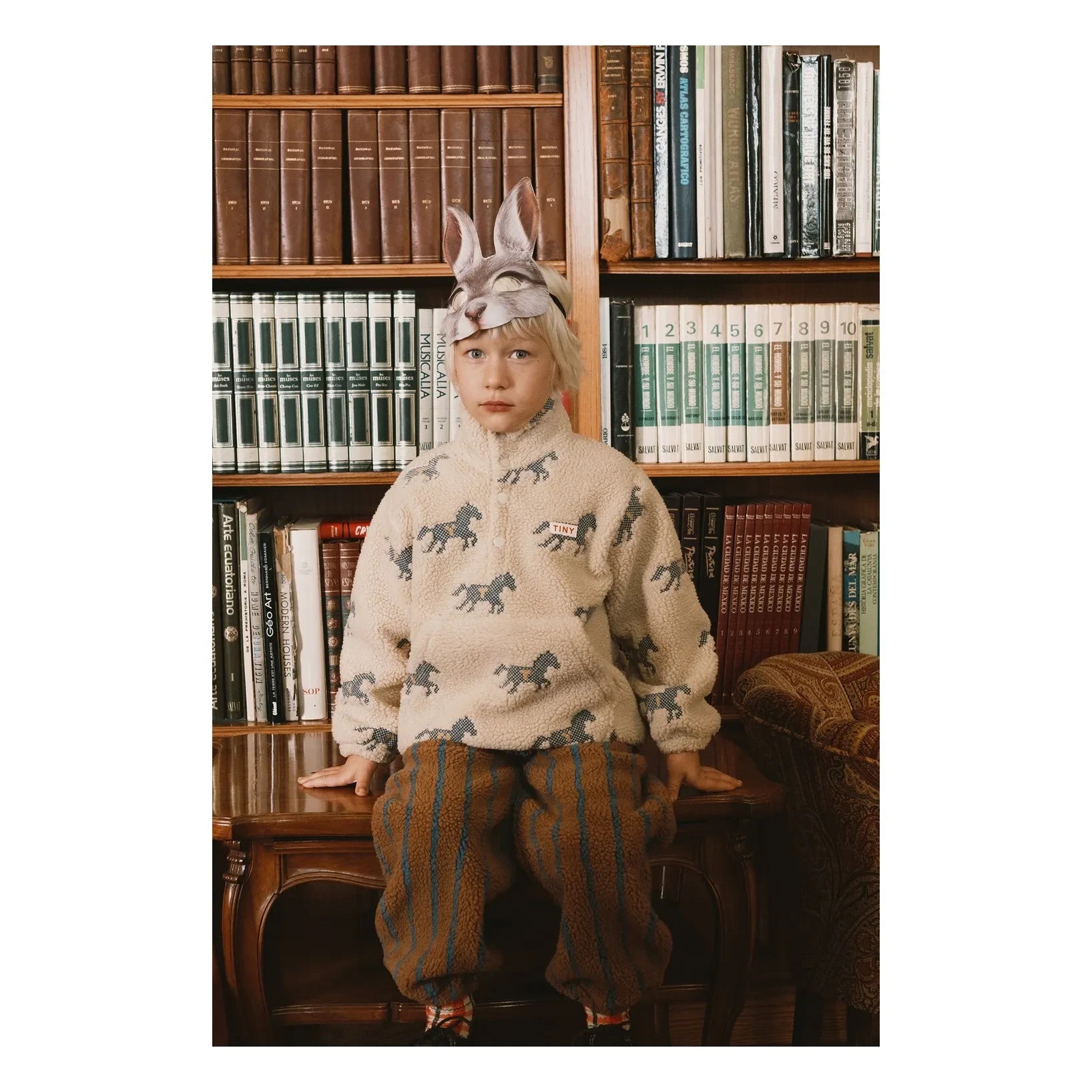 Tinycottons - At Desenli Sherpa Tarzı Fermuarlı Sweatshirt | Krem