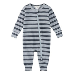 Petit Lem - Pijama de algodón orgánico acanalado a rayas | Azul
