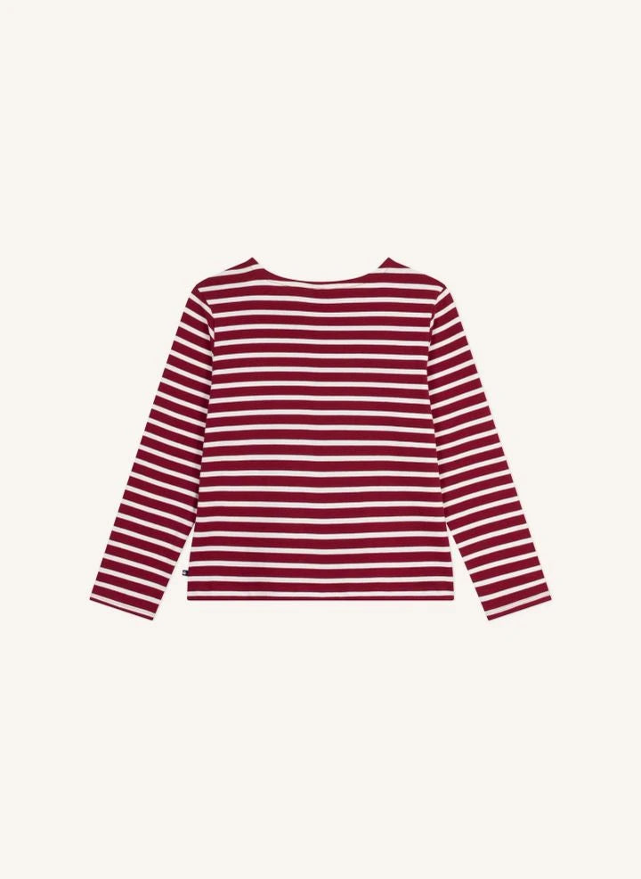 Petit Bateau - Camisa de rayas de algodón orgánico con botones y campana | Rojo