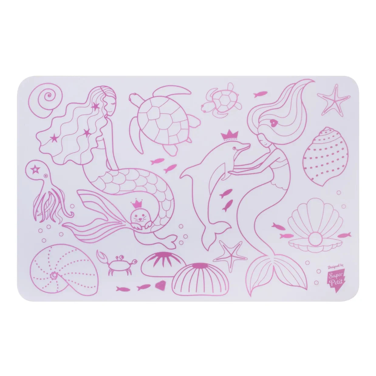 Superpetit - Mini mantel individual de silicona reversible para colorear, con 4 rotuladores - Sirena