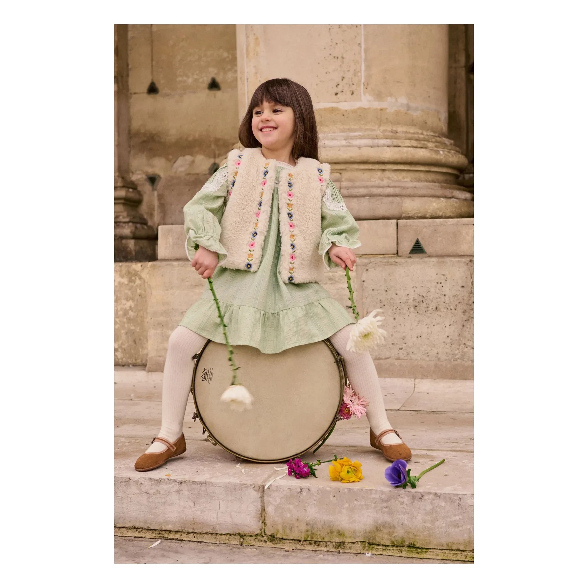 Louise Misha - Vestido de algodón orgánico Laureline | Verde almendra