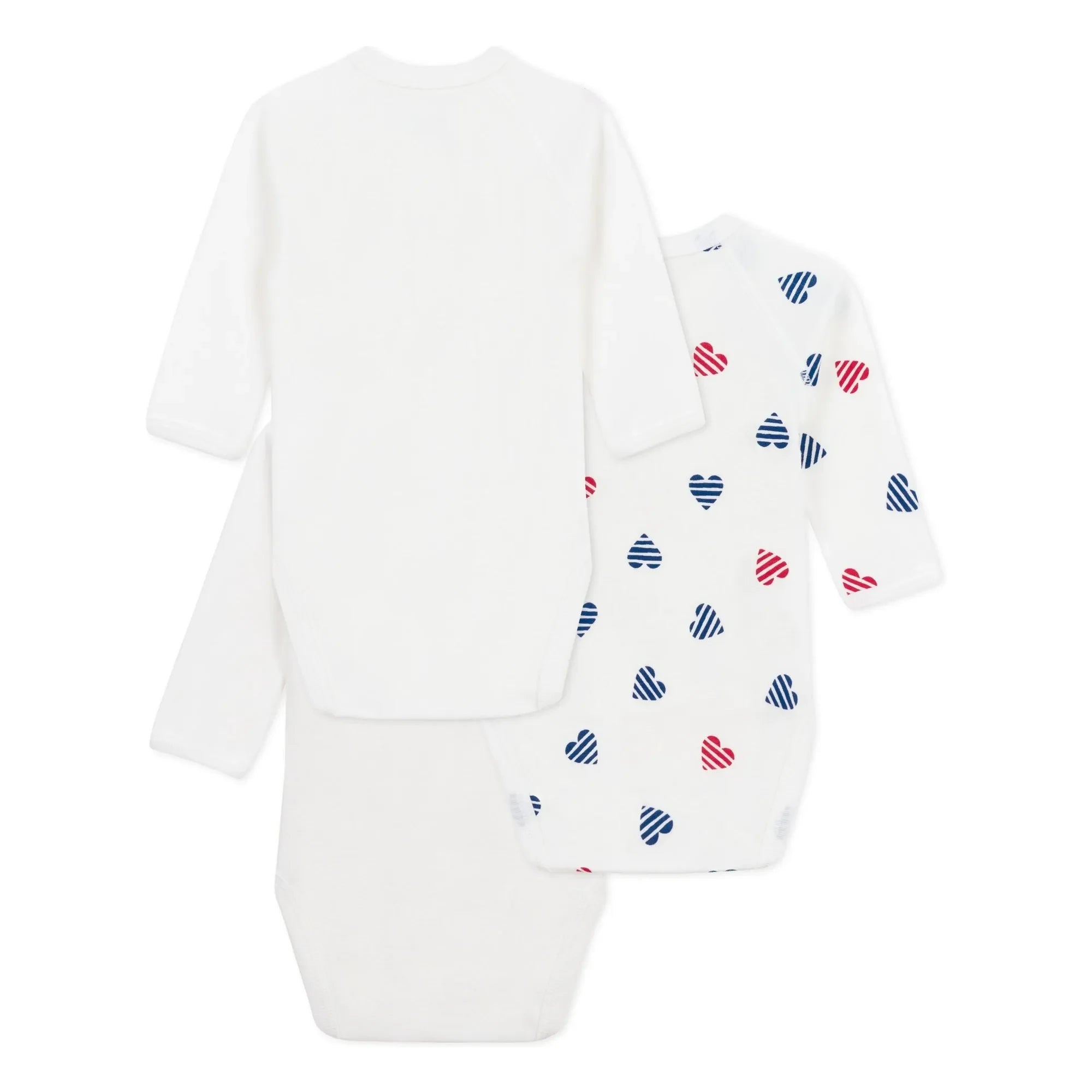 Petit Bateau - Conjunto de 3 Bodys de Algodón Orgánico a Rayas con Corazón para Bebé | Crudo