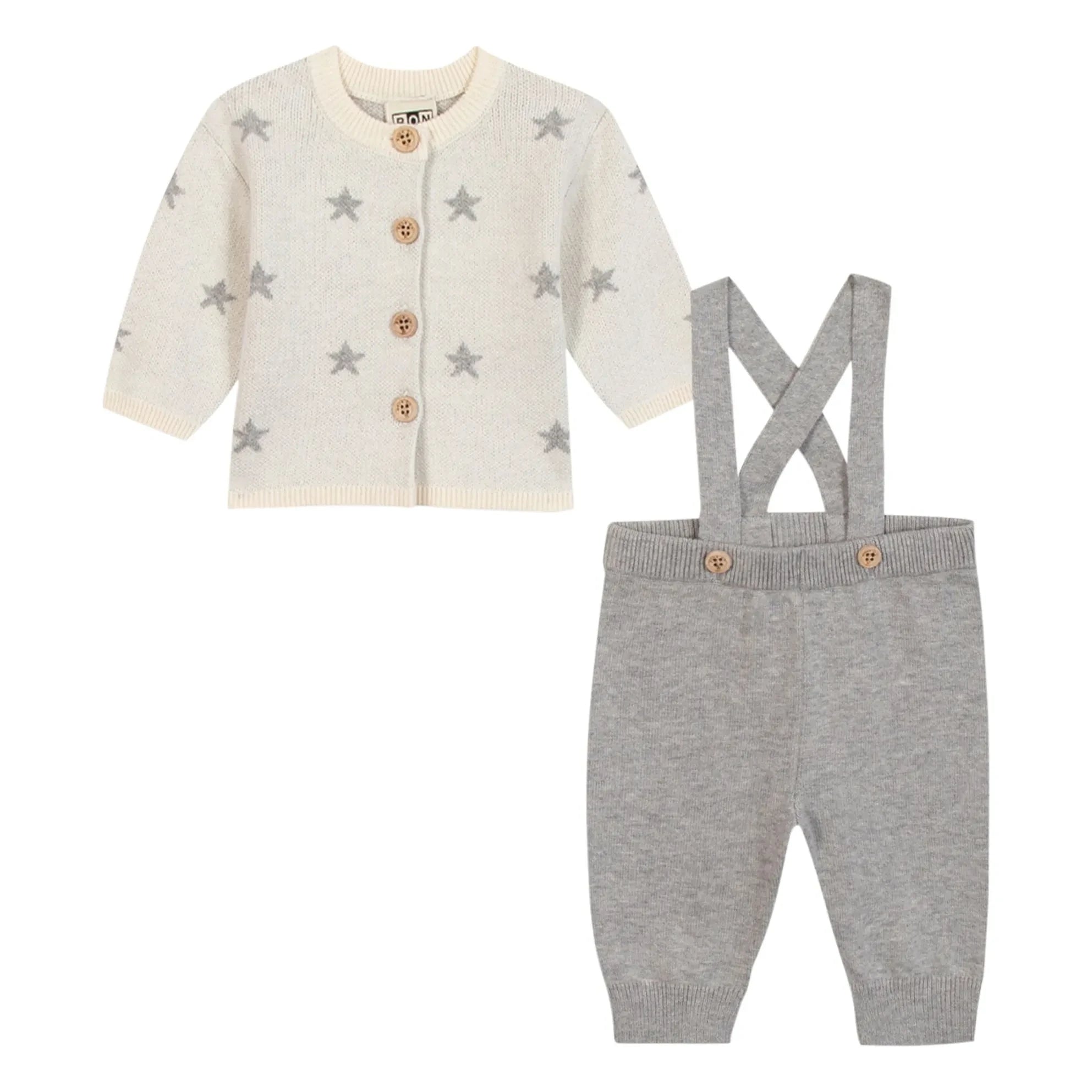 Bonton - Conjunto de cárdigan y pantalón Wolf | Gris jaspeado