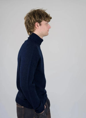 Origin Knitwear - Suéter de Cuello Alto Sin Costuras de Lana | Azul Marino