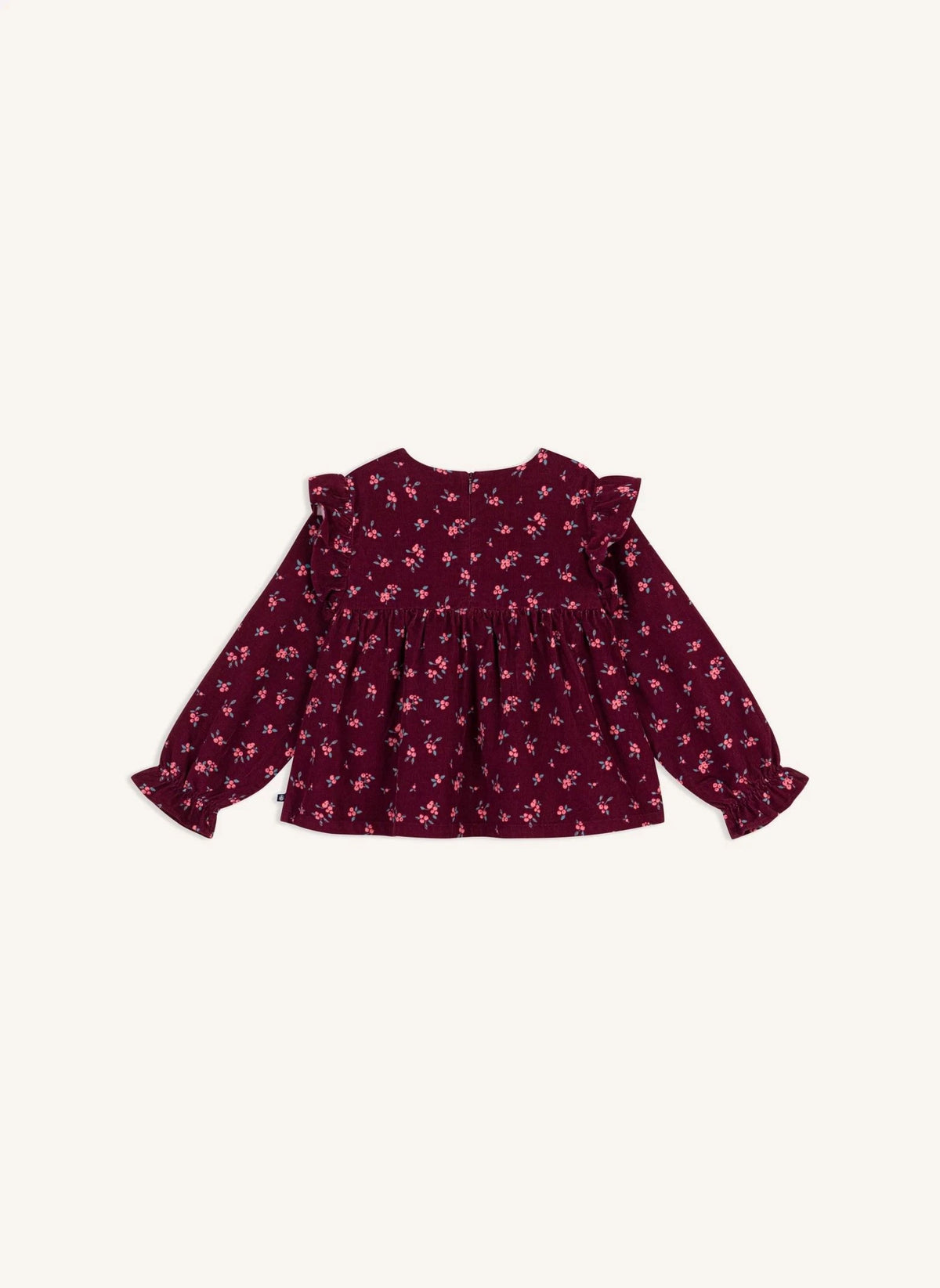 Petit Bateau - Blusa de terciopelo de algodón orgánico con volantes y estampado floral | Burdeos