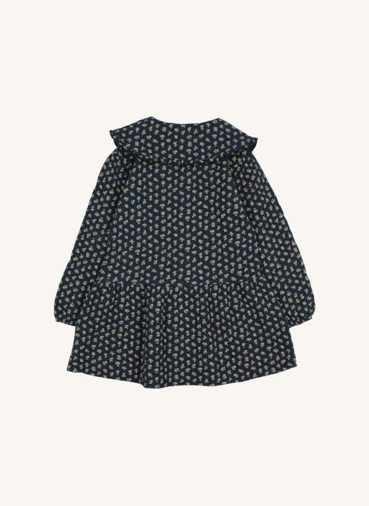 Búho - Vestido de Cuello Claudine de Algodón Orgánico Cottage | Azul Marino