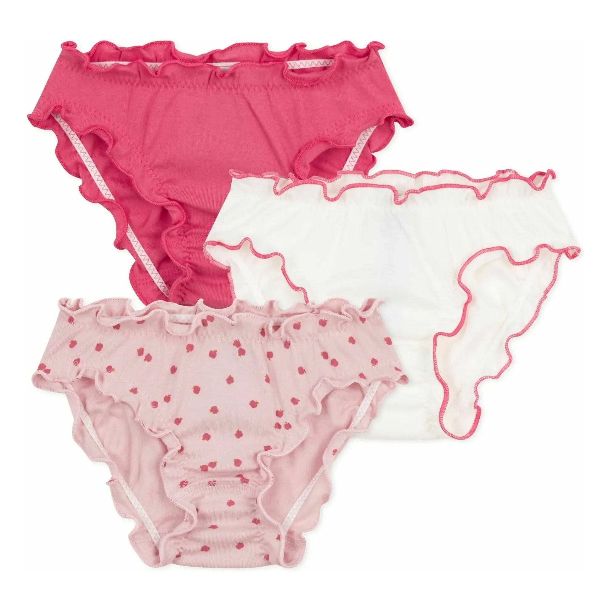 Petit Bateau - Conjunto de 3 bragas bloomer de algodón orgánico con estampado de manzanas | Rosa