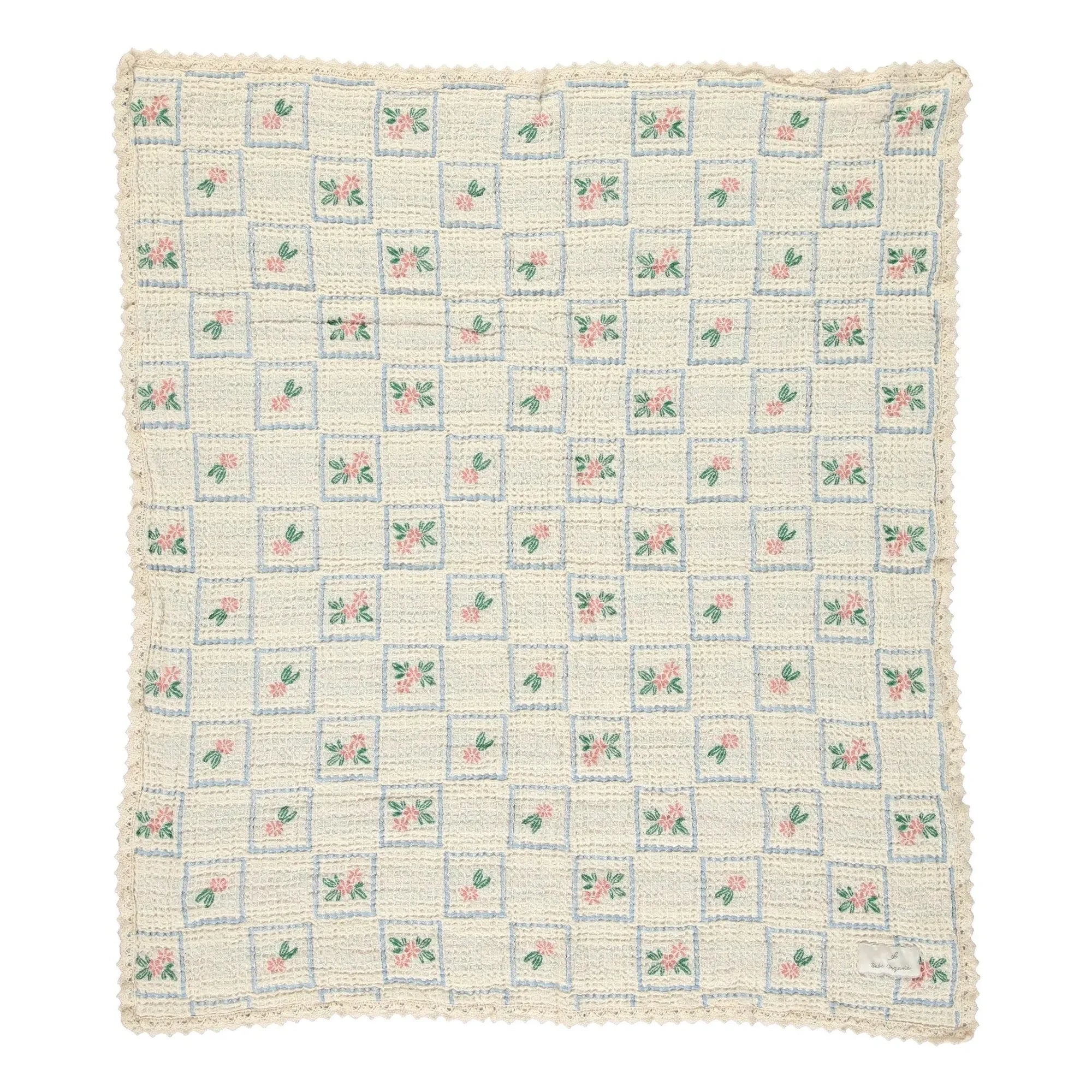 Bebe Organic - Manta de algodón orgánico con estampado floral Waffle | Crudo