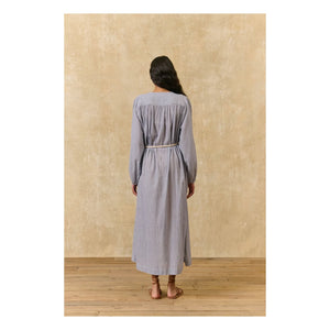 Louise Misha - Vestido de Algodón Orgánico a Rayas Flavie | Azul