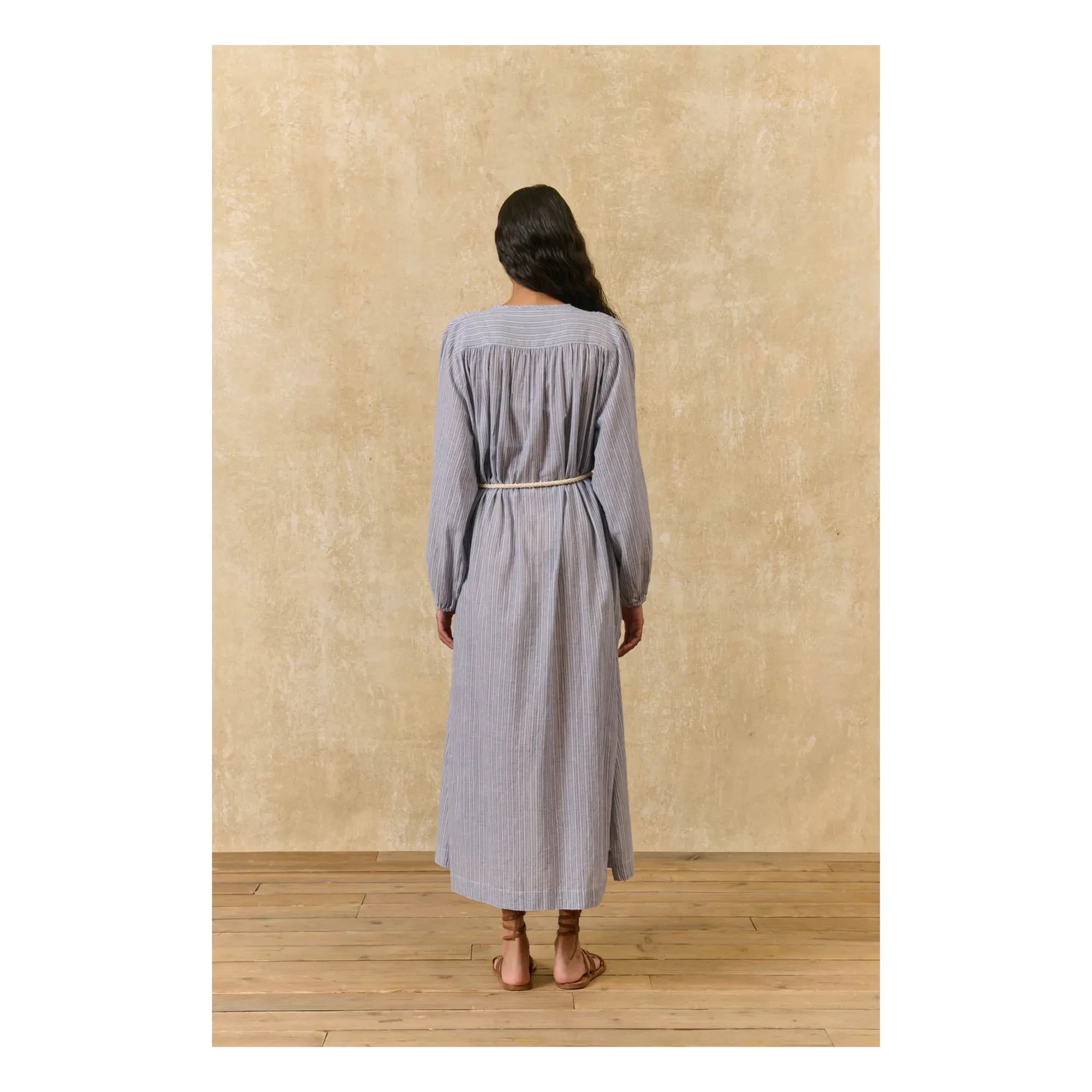 Louise Misha - Vestido de Algodón Orgánico a Rayas Flavie | Azul