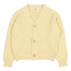 Búho - Cárdigan de canalé con cuello de pico de algodón orgánico | Amarillo