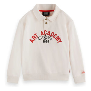 Scotch & Soda - Sudadera tipo polo de algodón orgánico Artwork | Marfil