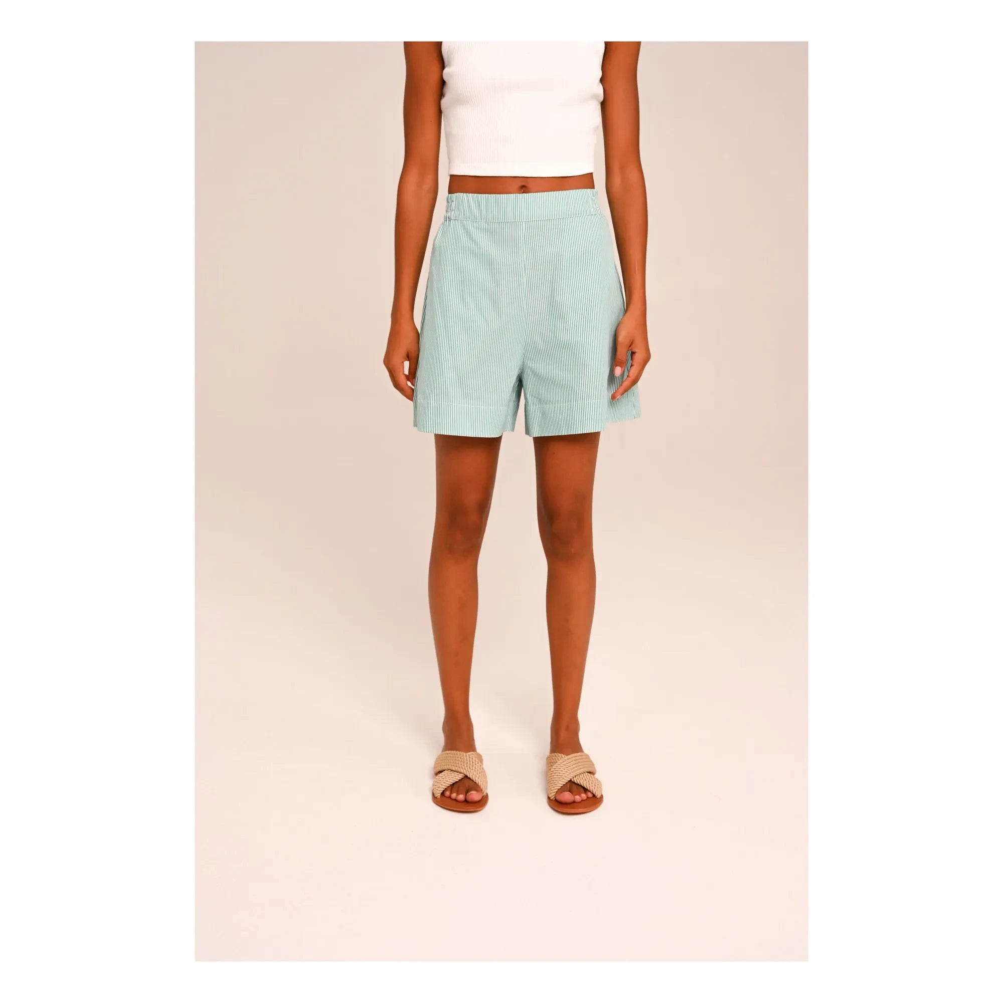 Sacrécoeur - Lilo Popelín Shorts bordados | Verde agua