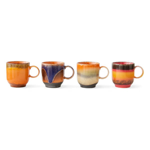 HKliving - Tazas de cerámica Brazil - Cerámica de los 70 - Set de 4