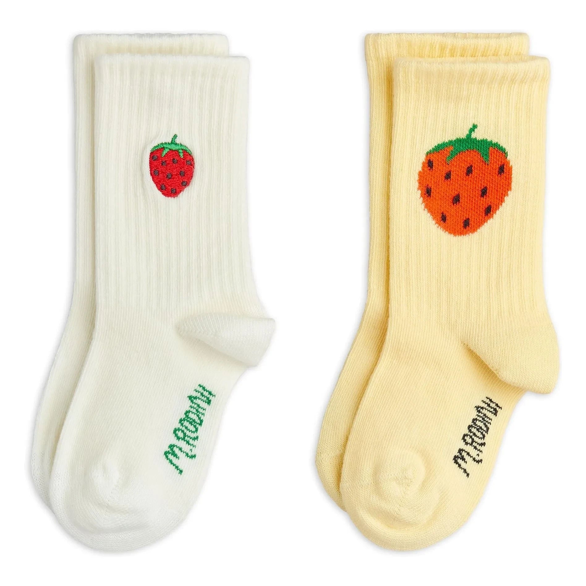 Mini Rodini - Set de 2 pares de calcetines de algodón orgánico con estampado de fresas | Amarillo