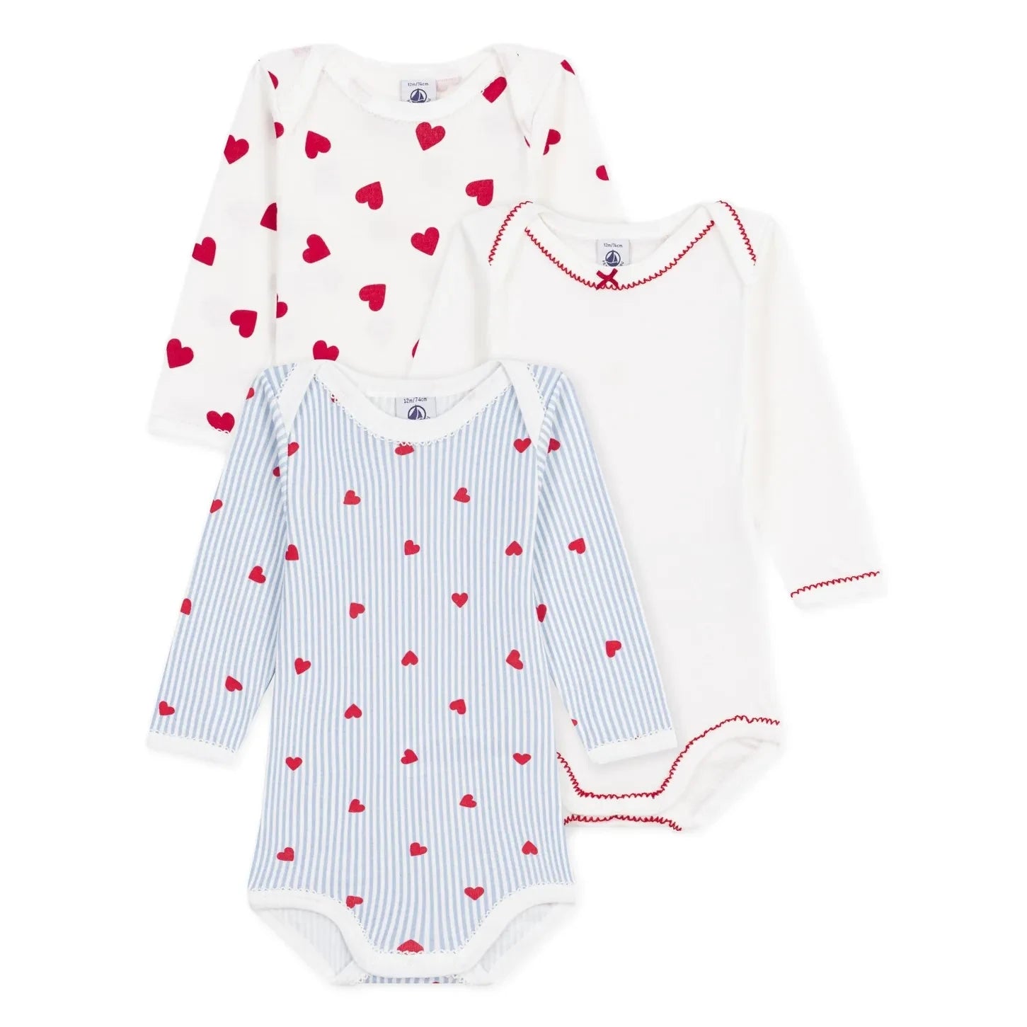 Petit Bateau - 3'lü Vücut Çıtçıtlı Düğüm Kalpli Organik Pamuk | Beyaz
