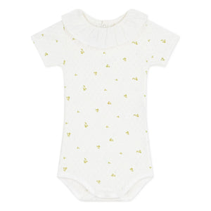 Petit Bateau - Body con cuello de flores de algodón orgánico | Crudo