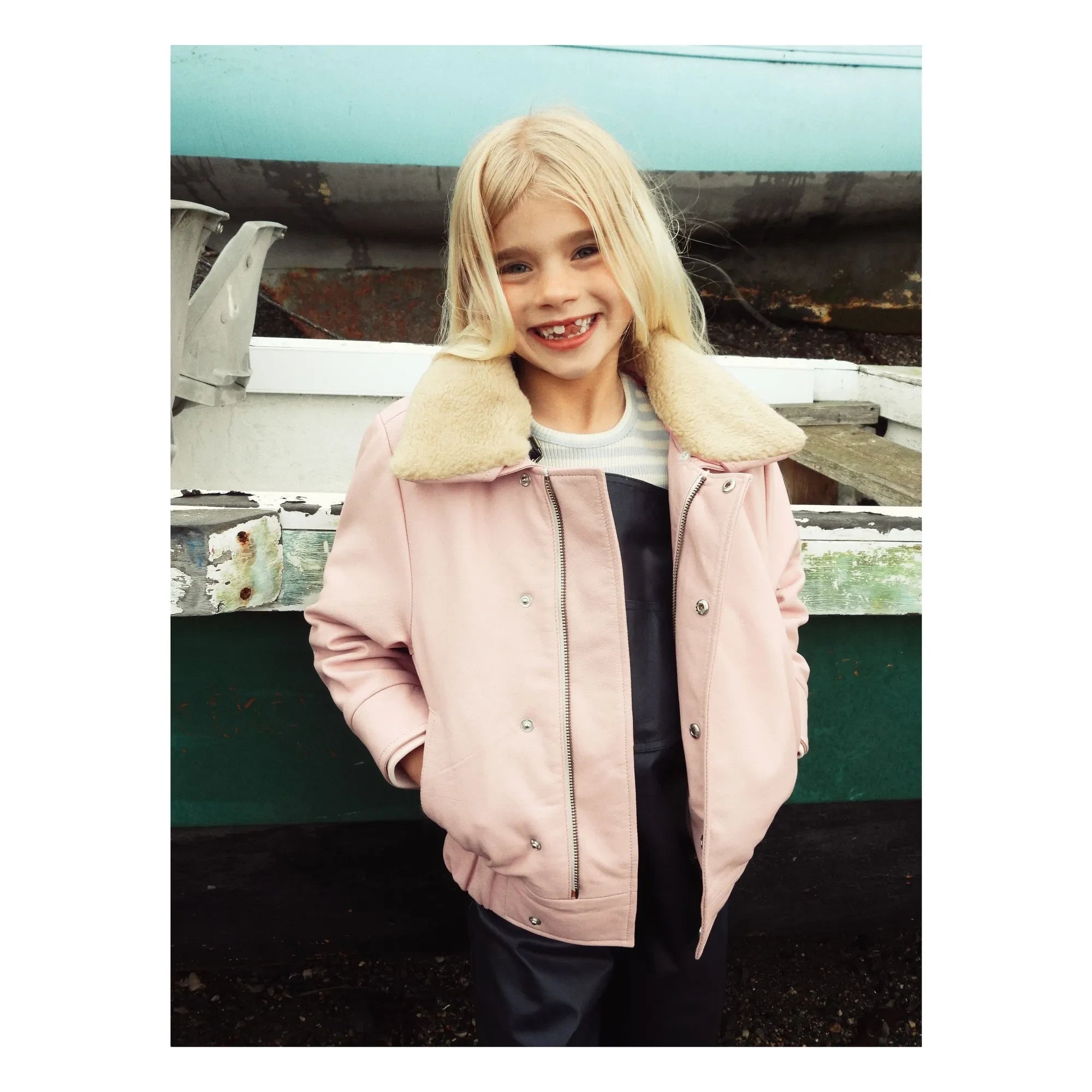 Fille Garçon - Chaqueta de cuero Sherpa Hold Ya Horses | Rosa empolvado
