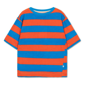 Repose AMS - Camiseta de toalla de algodón orgánico a rayas | Rojo
