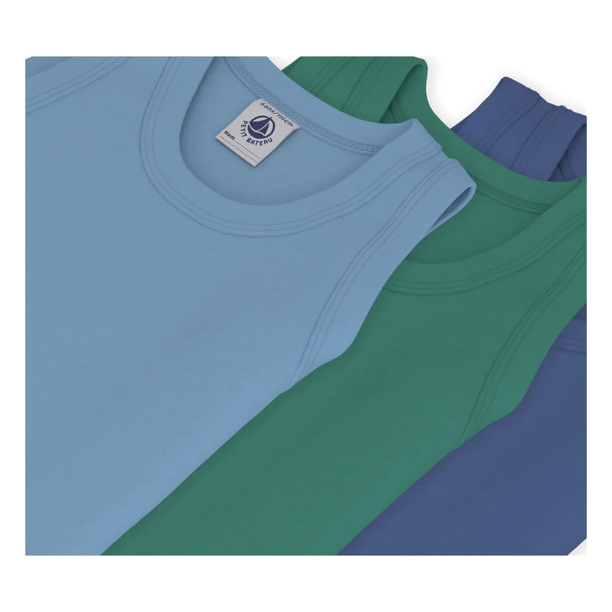 Petit Bateau - Camiseta lisa de 3 unidades | Azul