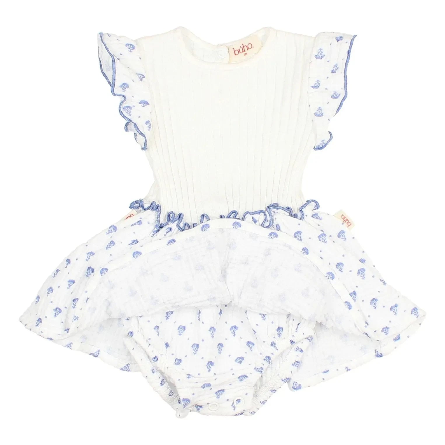 Búho - Vestido overol de algodón orgánico con estampado floral de Bali | Azul índigo