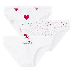 Petit Bateau - Braguitas de algodón orgánico con estampado de corazones, 3 unidades | Blancas