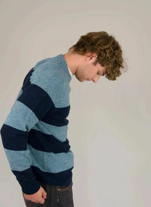 Origin Knitwear - Suéter de Lana Sin Costuras a Rayas | Azul