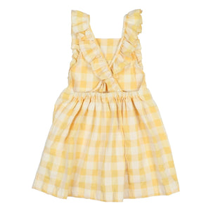 Búho - Vestido de algodón orgánico seersucker con estampado de cuadros Gingham | Amarillo