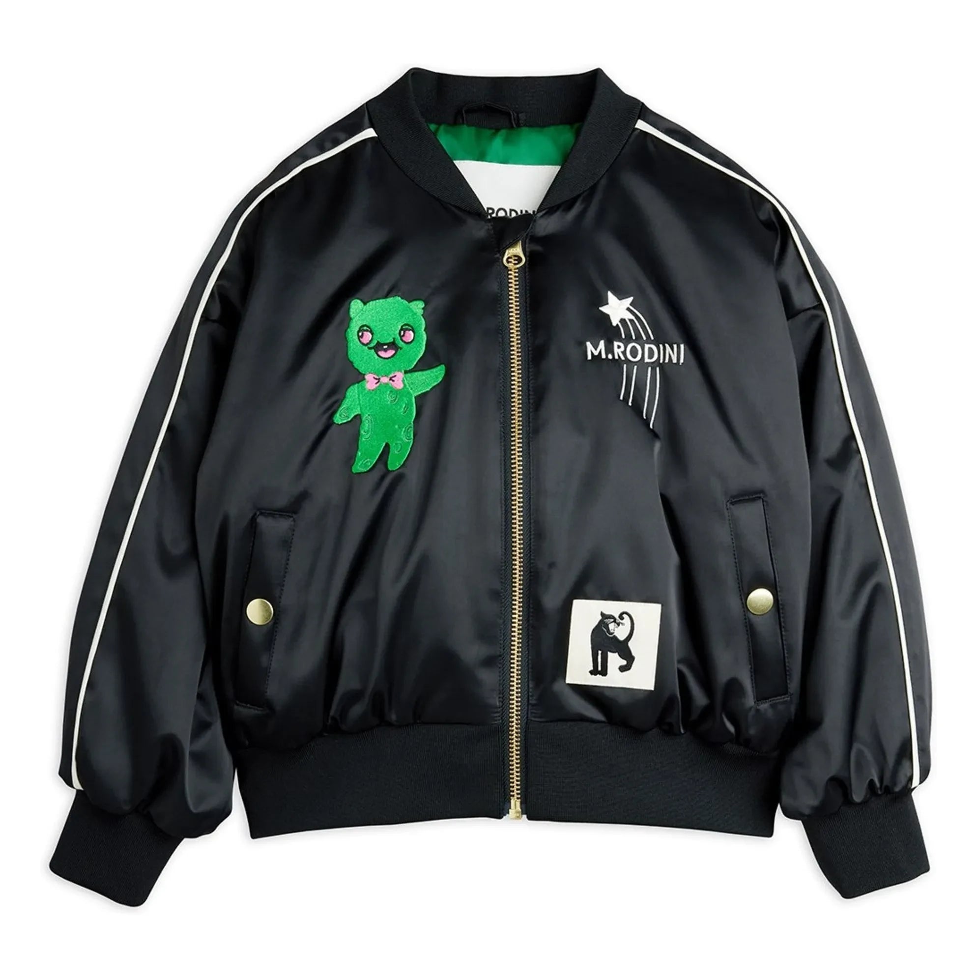 Mini Rodini - Chaqueta de béisbol de satén de fibra reciclada Alien | Negro