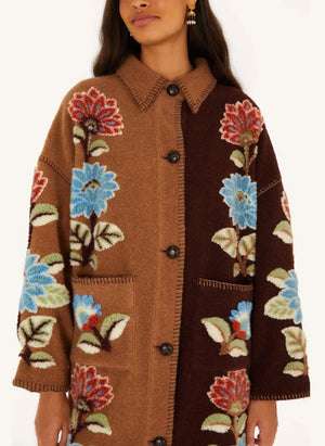 Farm Rio - Abrigo Delhi con estampado floral | Marrón