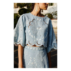 Farm Rio - Blusa Richelieu | Azul denim