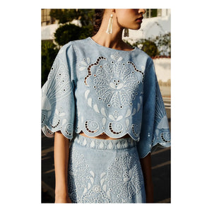 Farm Rio - Blusa Richelieu | Azul denim