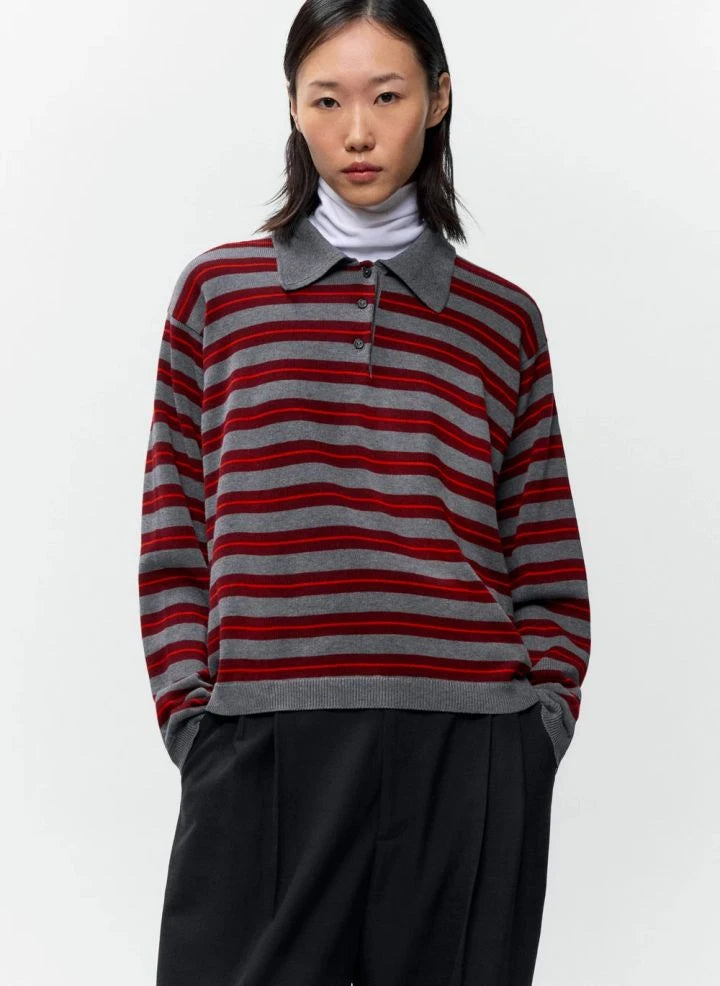 Cordera - Camiseta polo de algodón orgánico a rayas | Gris