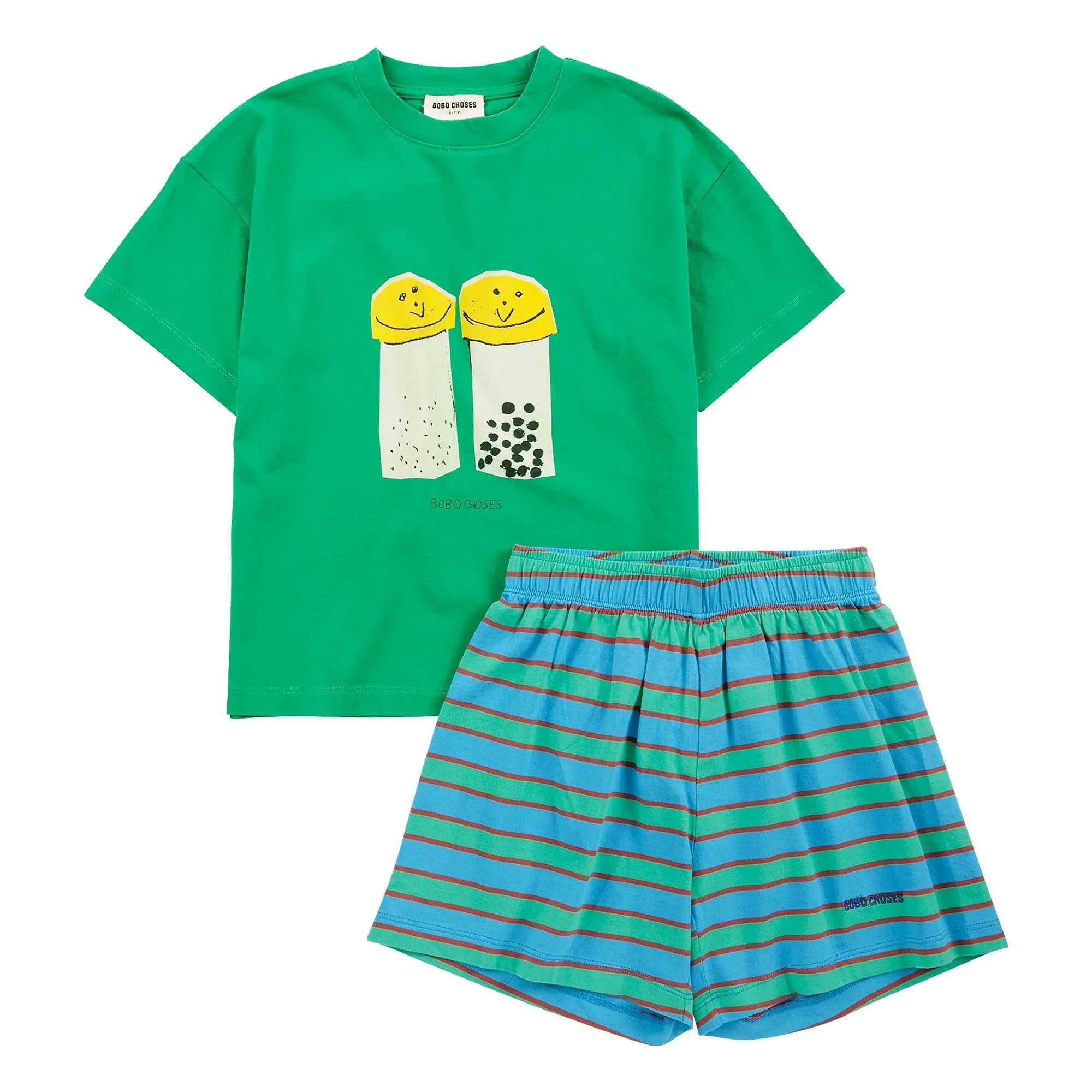 Bobo Choses - Conjunto de camiseta y pantalón corto de algodón orgánico Salt and Pepper | Verde