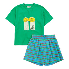 Bobo Choses - Conjunto de camiseta y pantalón corto de algodón orgánico Salt and Pepper | Verde