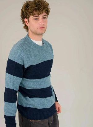 Origin Knitwear - Suéter de Lana Sin Costuras a Rayas | Azul