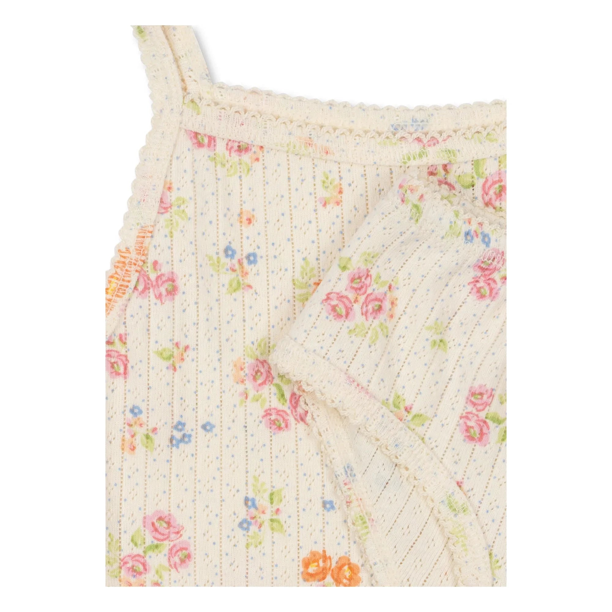 Konges Sløjd - Conjunto de camiseta de tirantes y braguita de algodón orgánico acanalado con estampado floral Minnie | Crudo