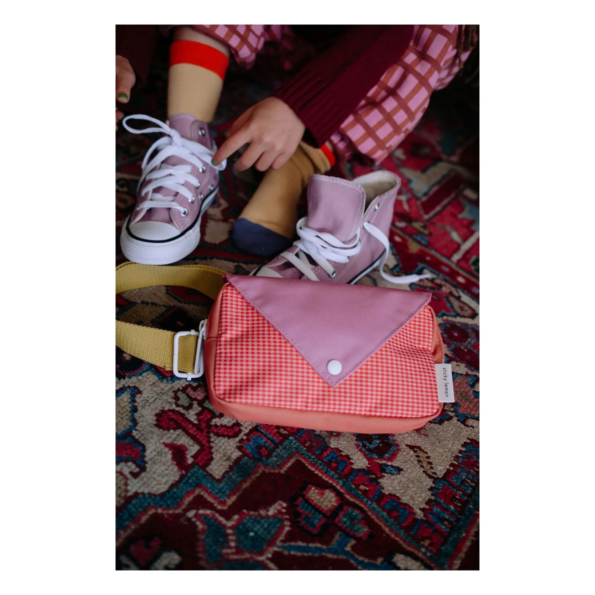 Sticky Lemon - Riñonera Checkerboard Banana Bag pequeña | Rosa empolvado
