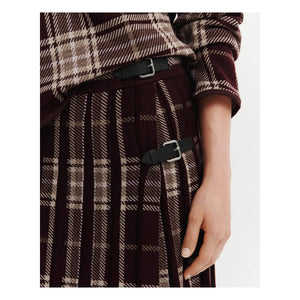 Bompard - Pileli Ekose Yün Kilt Etek | Garnet