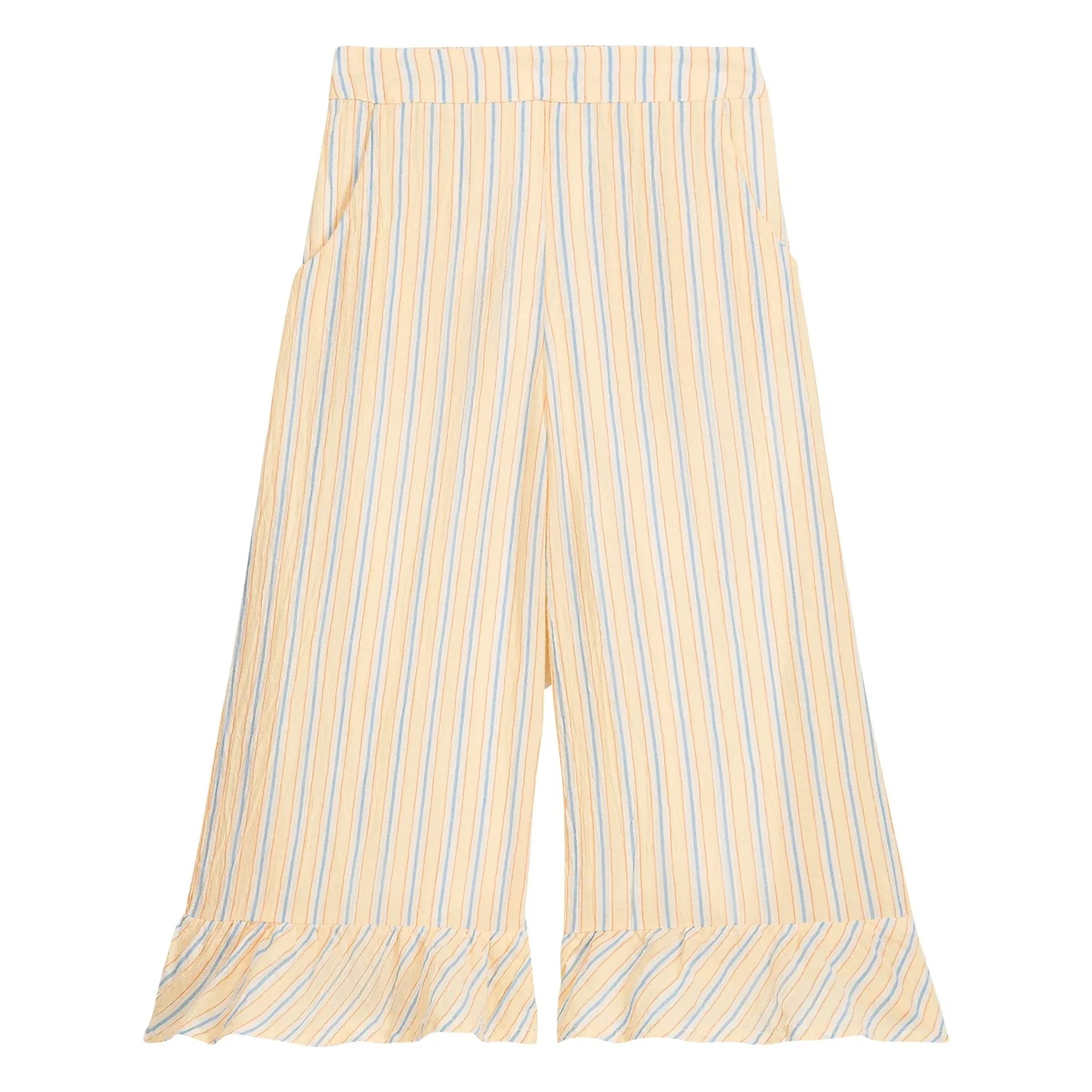 Louise Misha - Pantalones con Volantes de Algodón Orgánico a Rayas Loukie | Amarillo