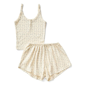 Soor Ploom - Conjunto de camiseta de tirantes y shorts de algodón orgánico con flores, favorito | Rosa empolvado