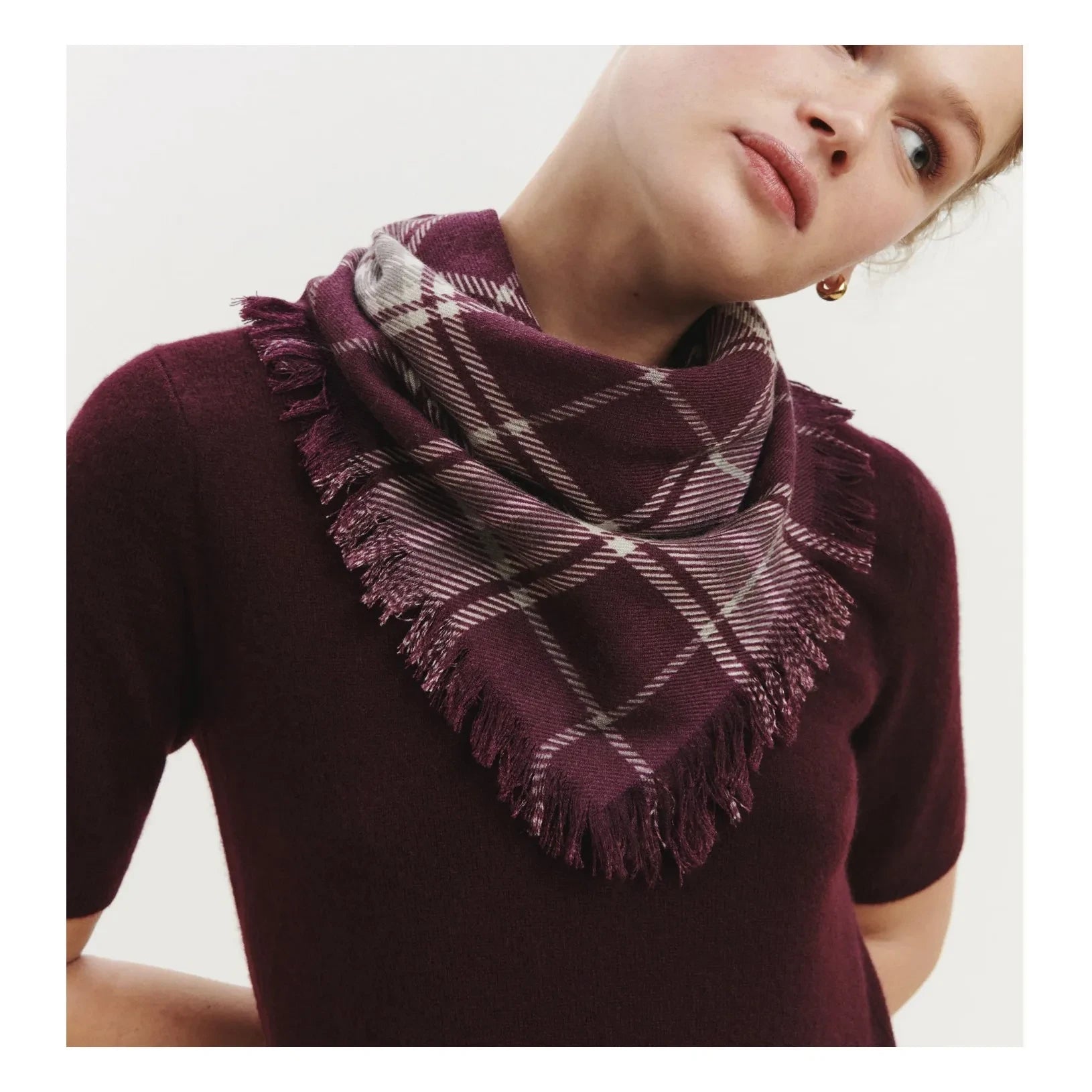 Bompard - Swann Tartan Kaşmir Mini Eşarp | Garnet