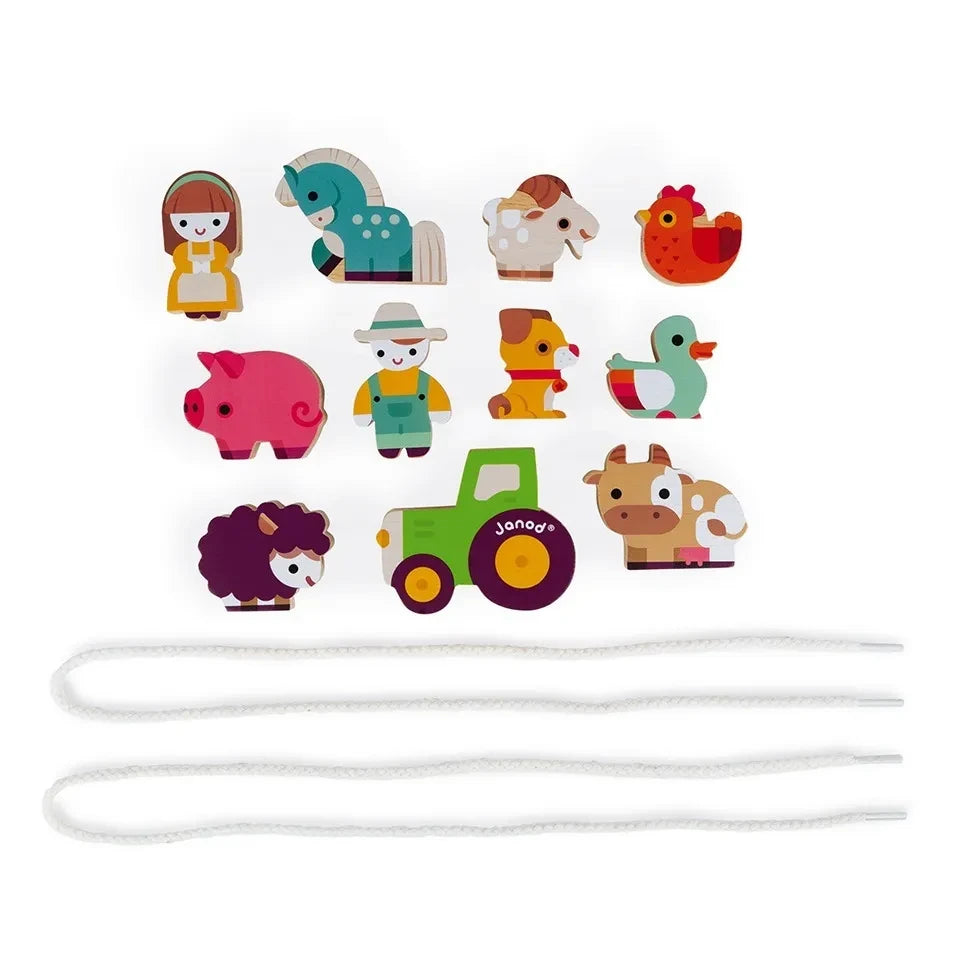 Janod - Perlas de madera de granja - Set de 11