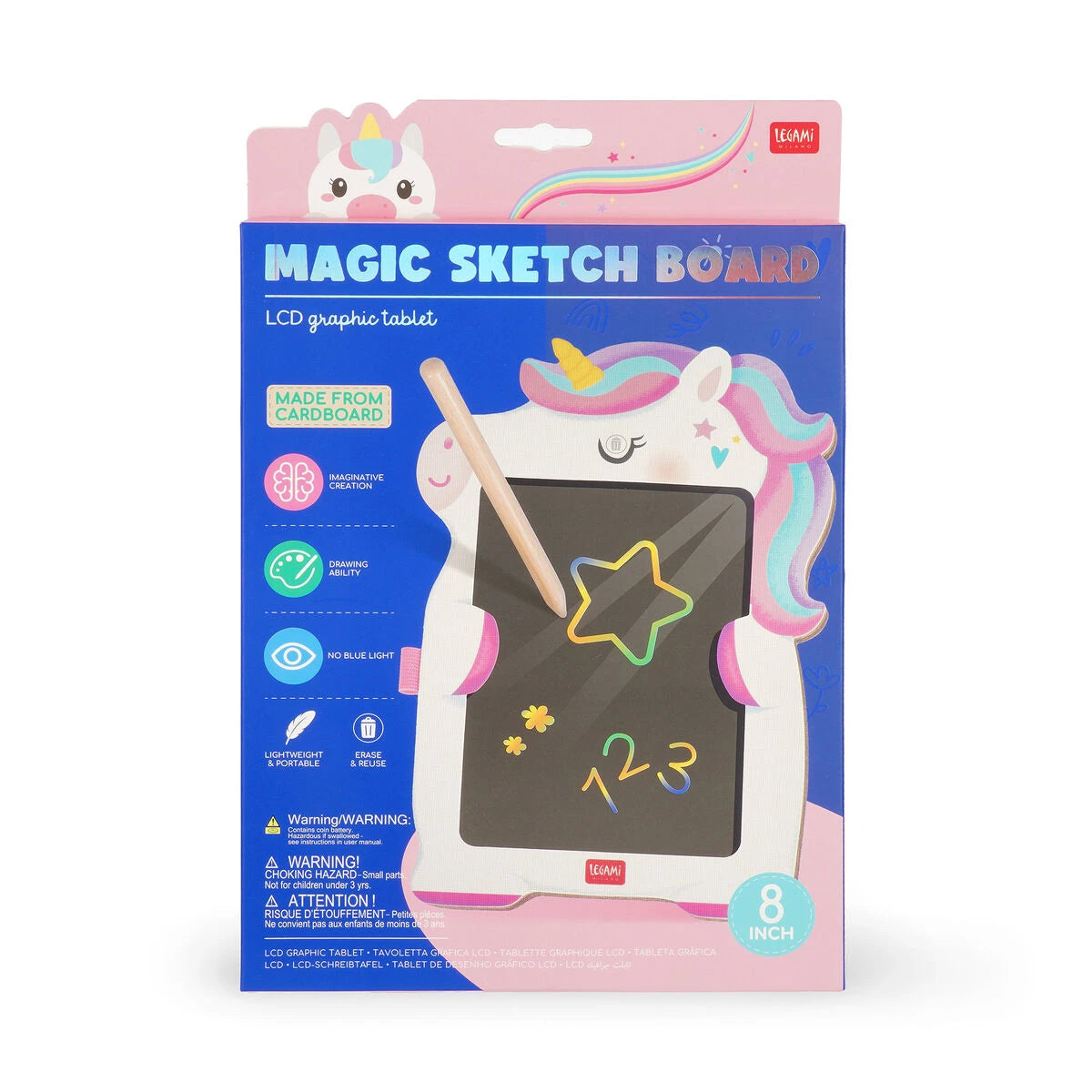 Legami - Pizarra LCD portátil de cartón con unicornio - Tablero de bocetos mágico