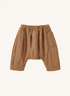 Caramel - Pantalón Harem de Lino a Cuadros Ficus | Terracota