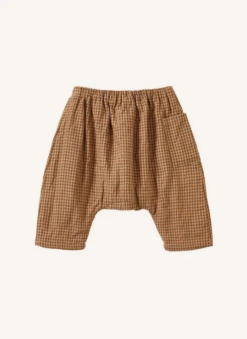 Caramel - Pantalón Harem de Lino a Cuadros Ficus | Terracota