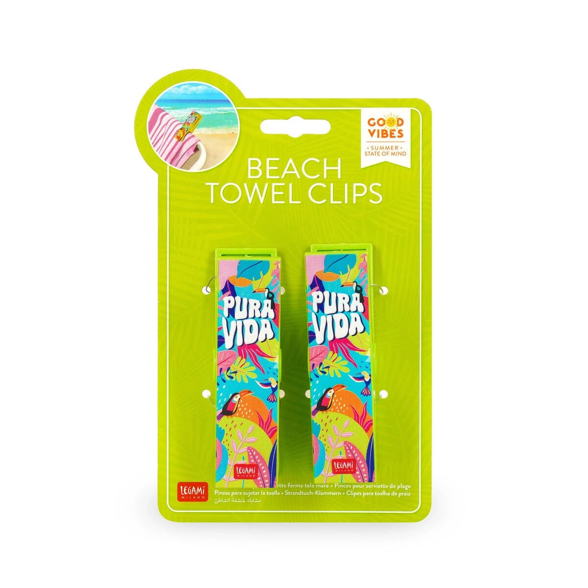 Legami - Set de 2 Clips para Toallas de Playa - Vida Pura - Clips para Toallas de Playa