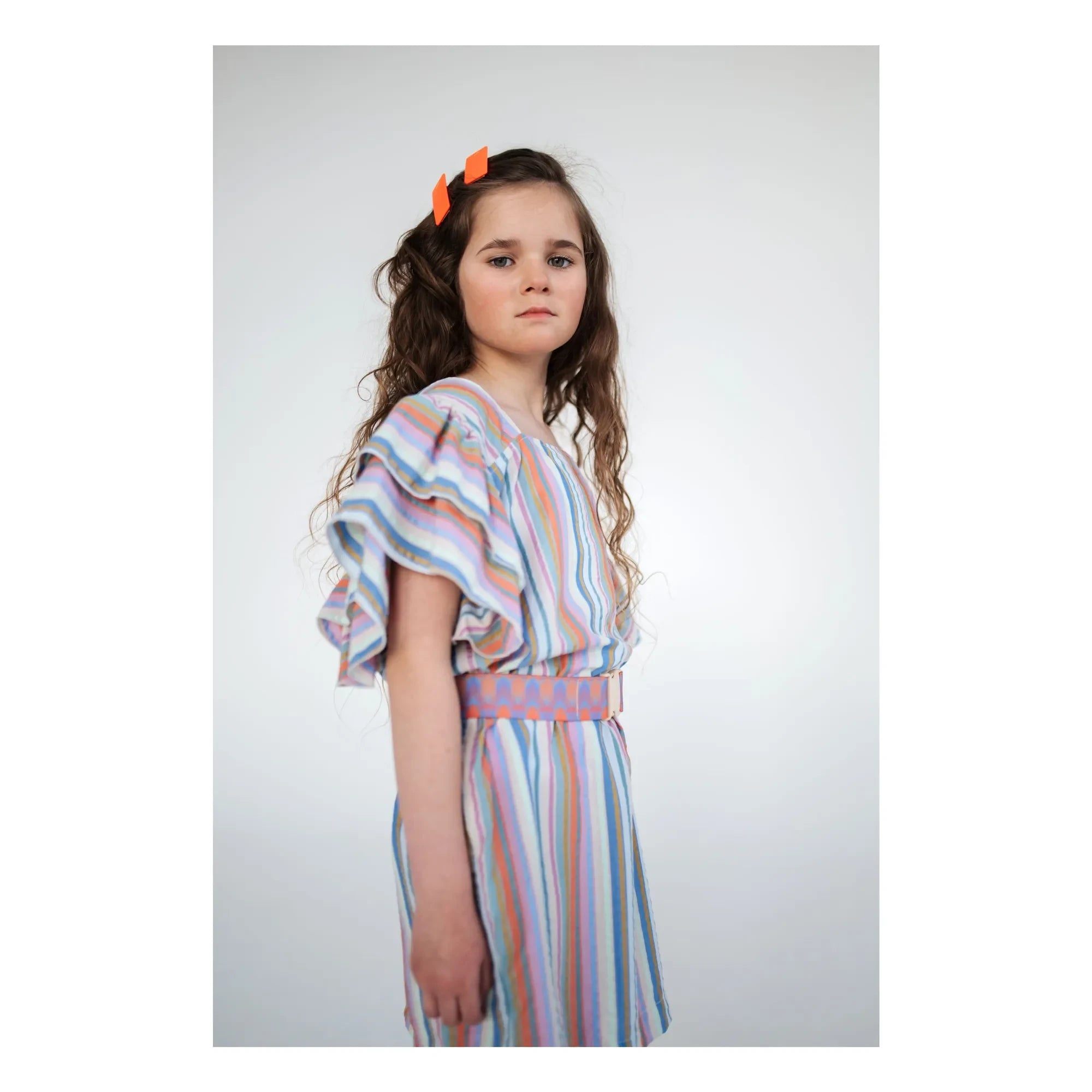 Repose AMS - Vestido a rayas con volantes de Tencel | Blanco