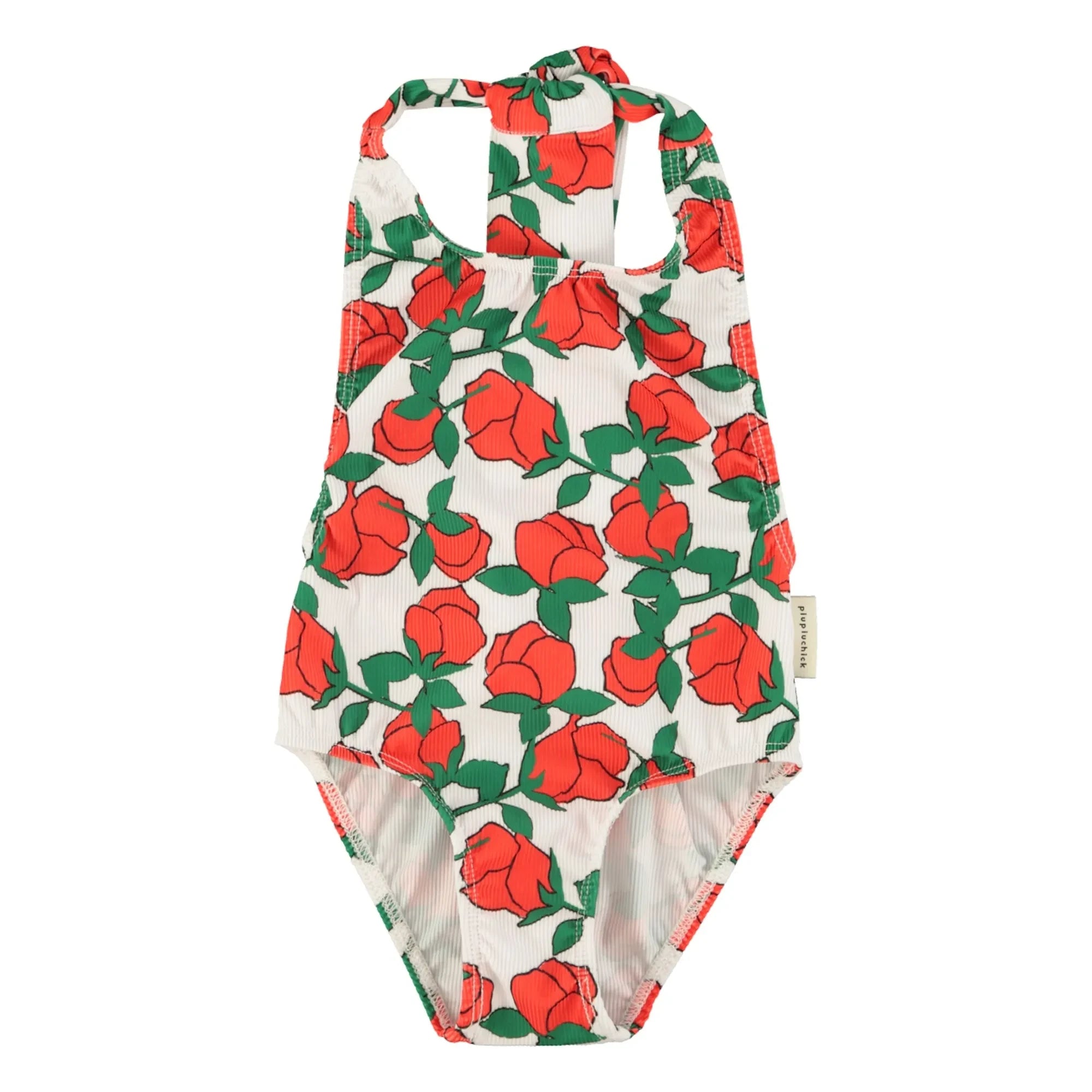 Piupiuchick - Bañador texturizado tipo halter, Rosas, Fibras recicladas | Crudo