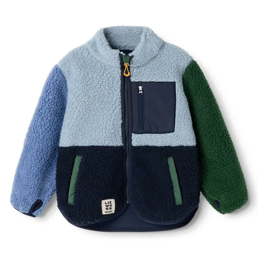 Liewood - Nolan chaqueta estilo sherpa con bloques de color hecha de fibras recicladas | Azul